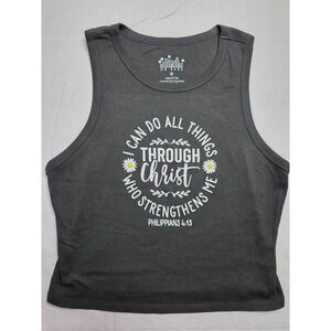 Og Babe Cropped Tank Top Women's Medium Dark Gray 100% Cotton Graphic Pullover